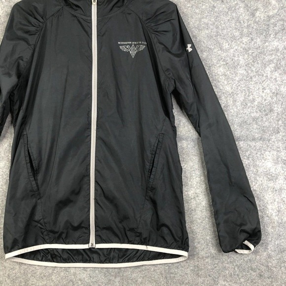 Under Armour Jacket Sz Medium Windbreaker Semi Fitted Black Logo Washington - Picture 3 of 13